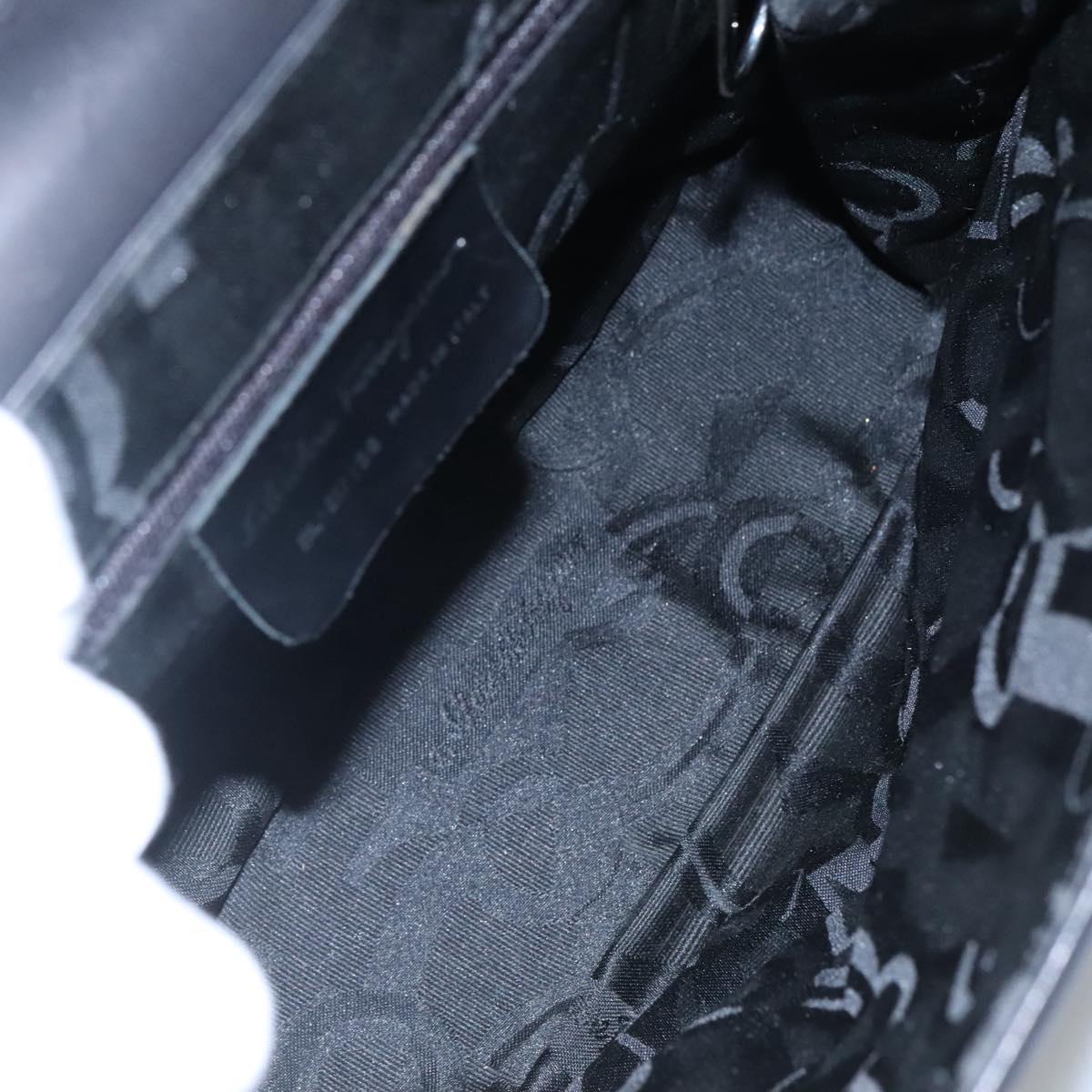 Salvatore Ferragamo Gancini Shoulder Bag Leather Black Silver Auth 114751