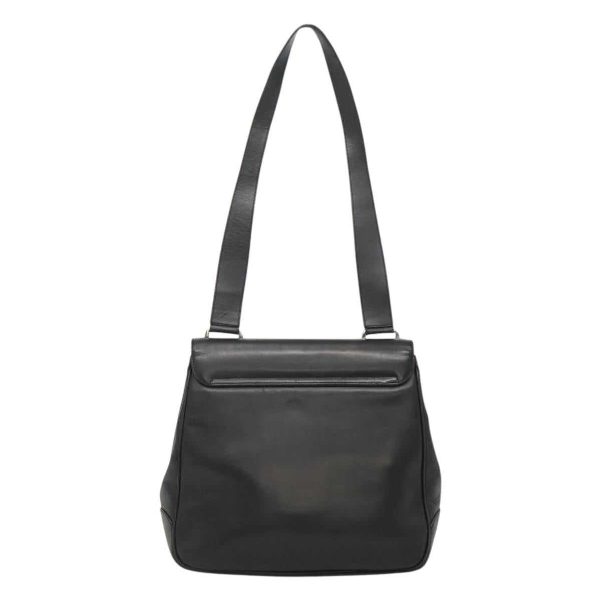 Salvatore Ferragamo Gancini Shoulder Bag Leather Black Silver Auth 114751