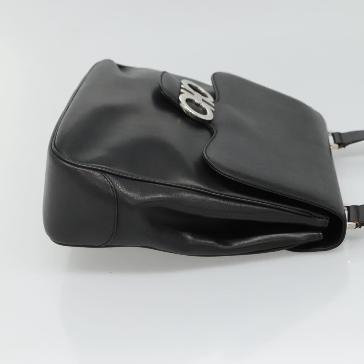 Salvatore Ferragamo Gancini Shoulder Bag Leather Black Silver Auth 114751