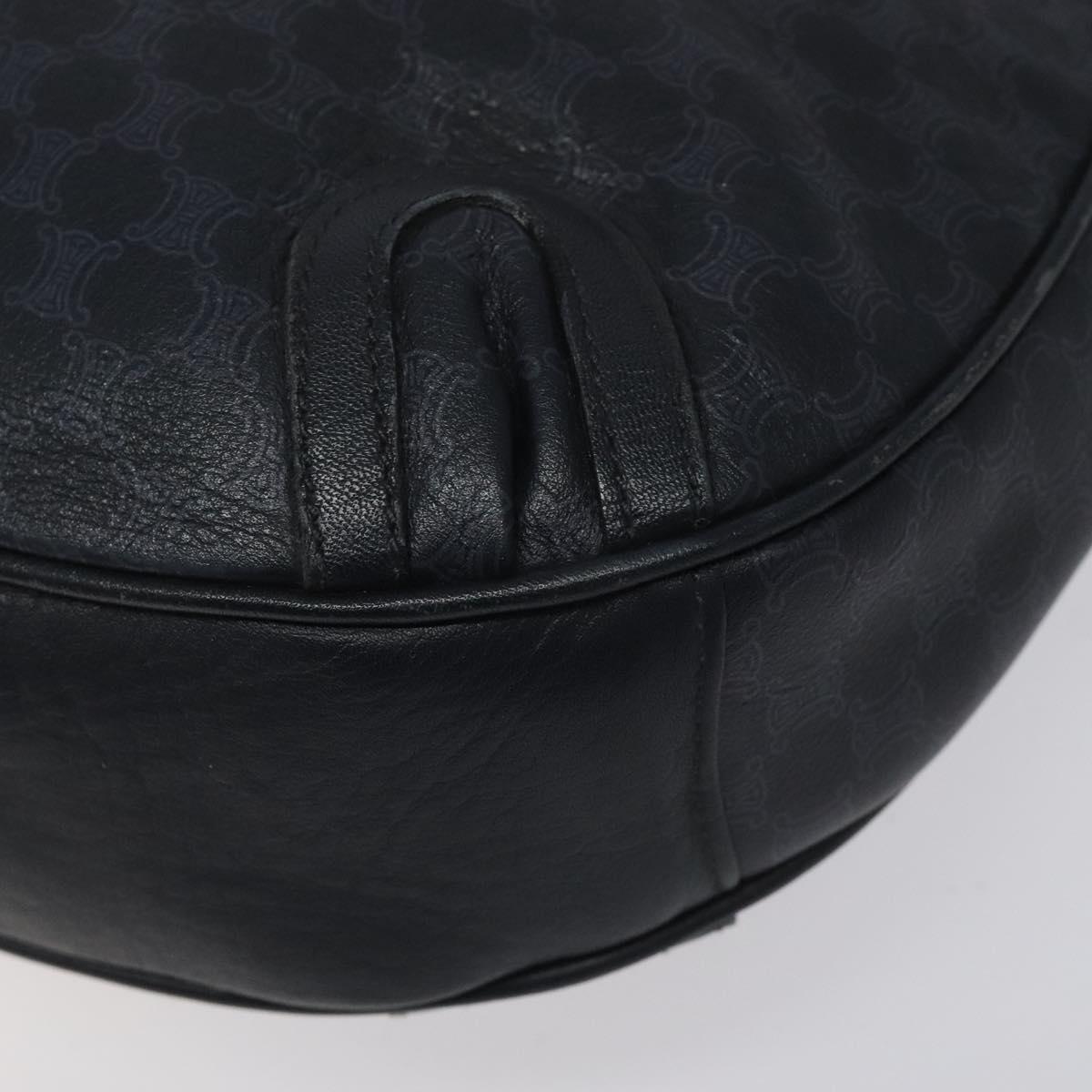 CELINE Macadam Canvas Shoulder Bag Leather Navy Gold Auth 114752