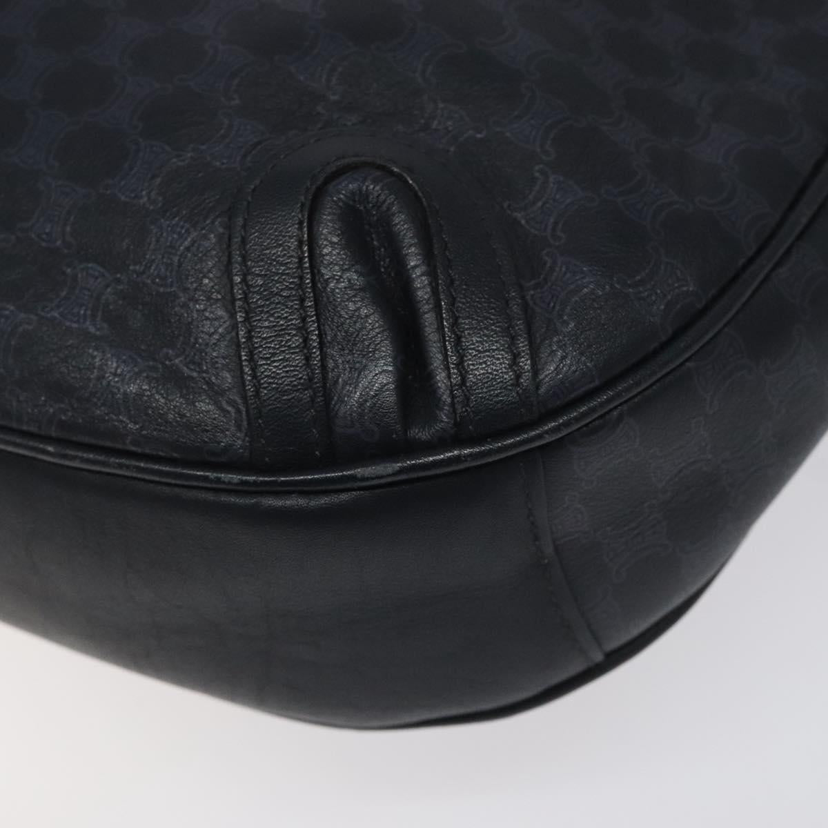 CELINE Macadam Canvas Shoulder Bag Leather Navy Gold Auth 114752