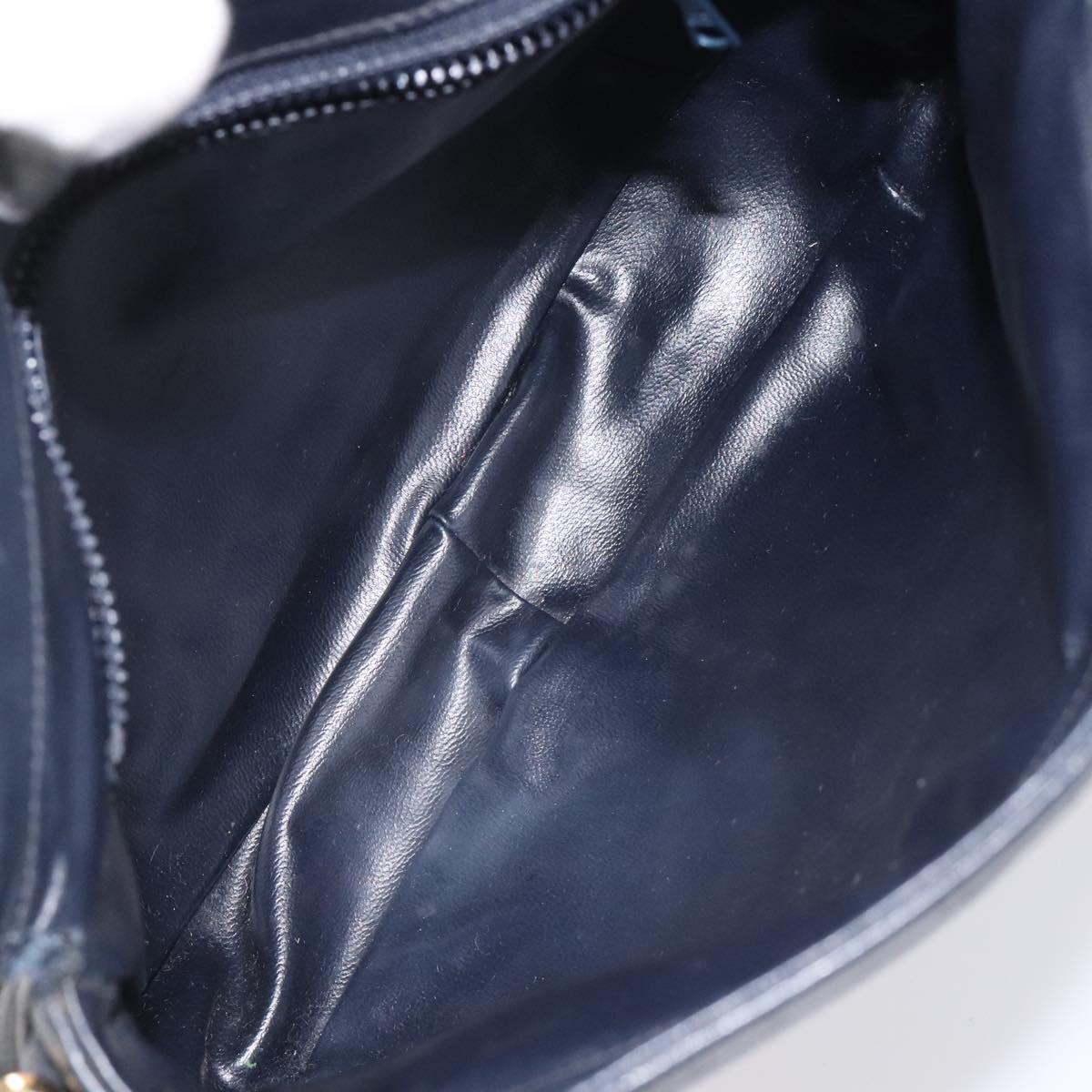 CELINE Macadam Canvas Shoulder Bag Leather Navy Gold Auth 114752