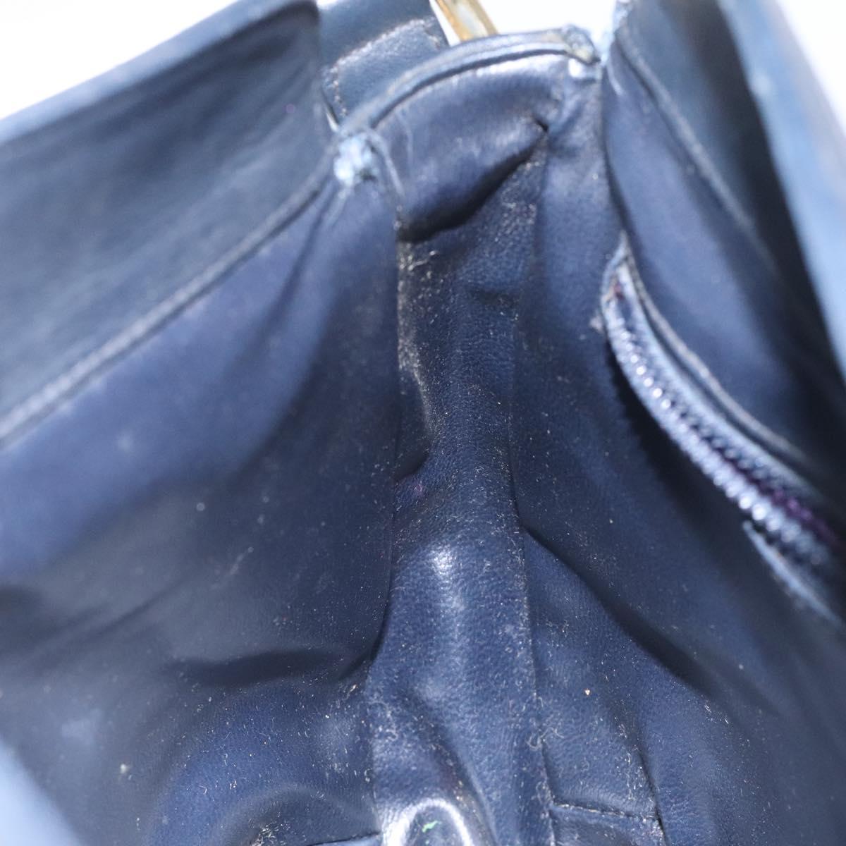 CELINE Macadam Canvas Shoulder Bag Leather Navy Gold Auth 114752