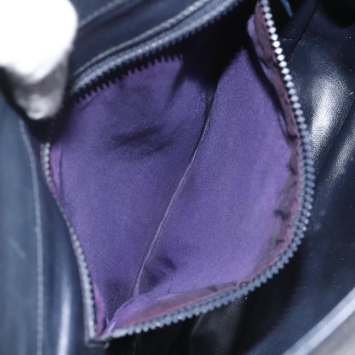 CELINE Macadam Canvas Shoulder Bag Leather Navy Gold Auth 114752