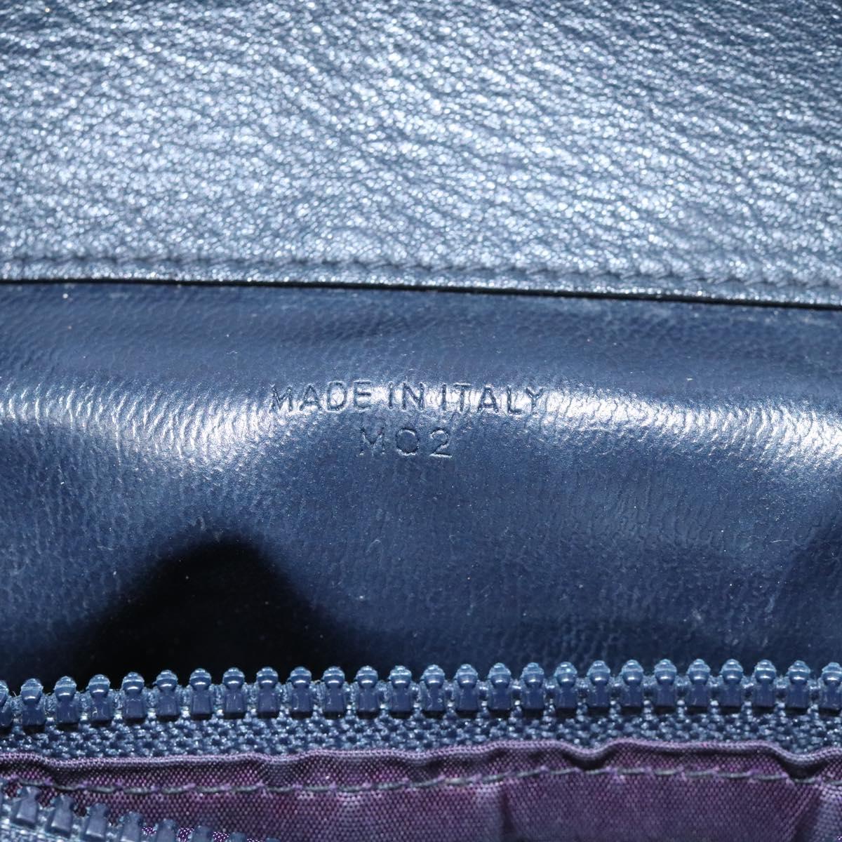 CELINE Macadam Canvas Shoulder Bag Leather Navy Gold Auth 114752