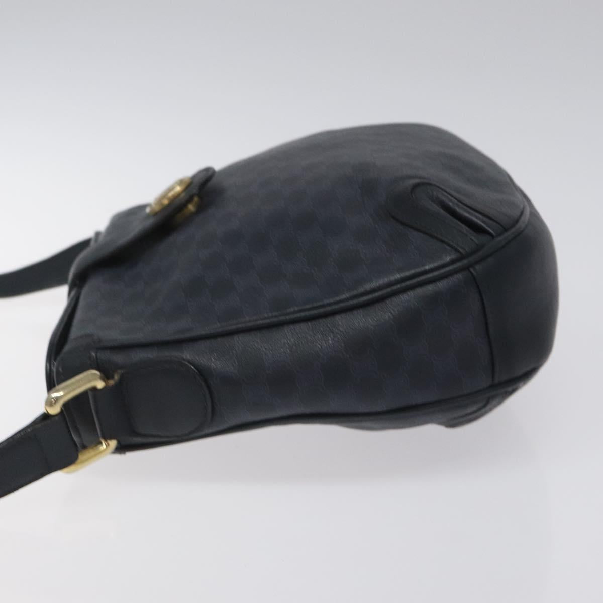 CELINE Macadam Canvas Shoulder Bag Leather Navy Gold Auth 114752