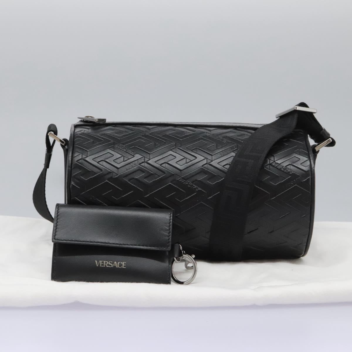 VERSACE Shoulder Bag Leather Black Auth 114763