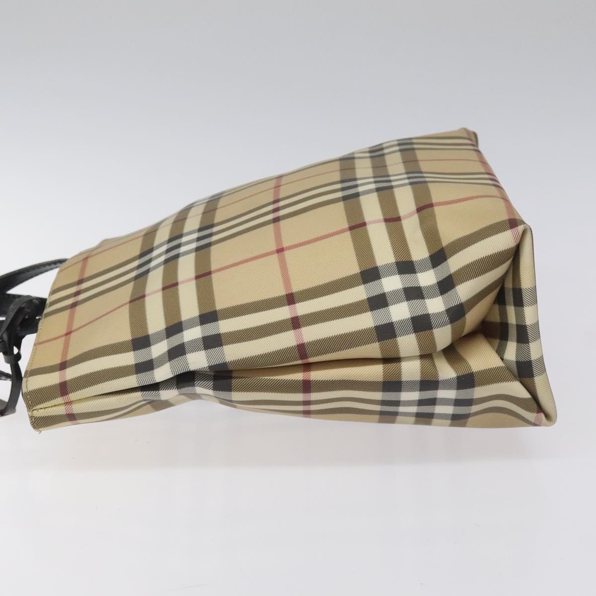 BURBERRY Nova Check Hand Bag PVC Beige Silver Auth 114766