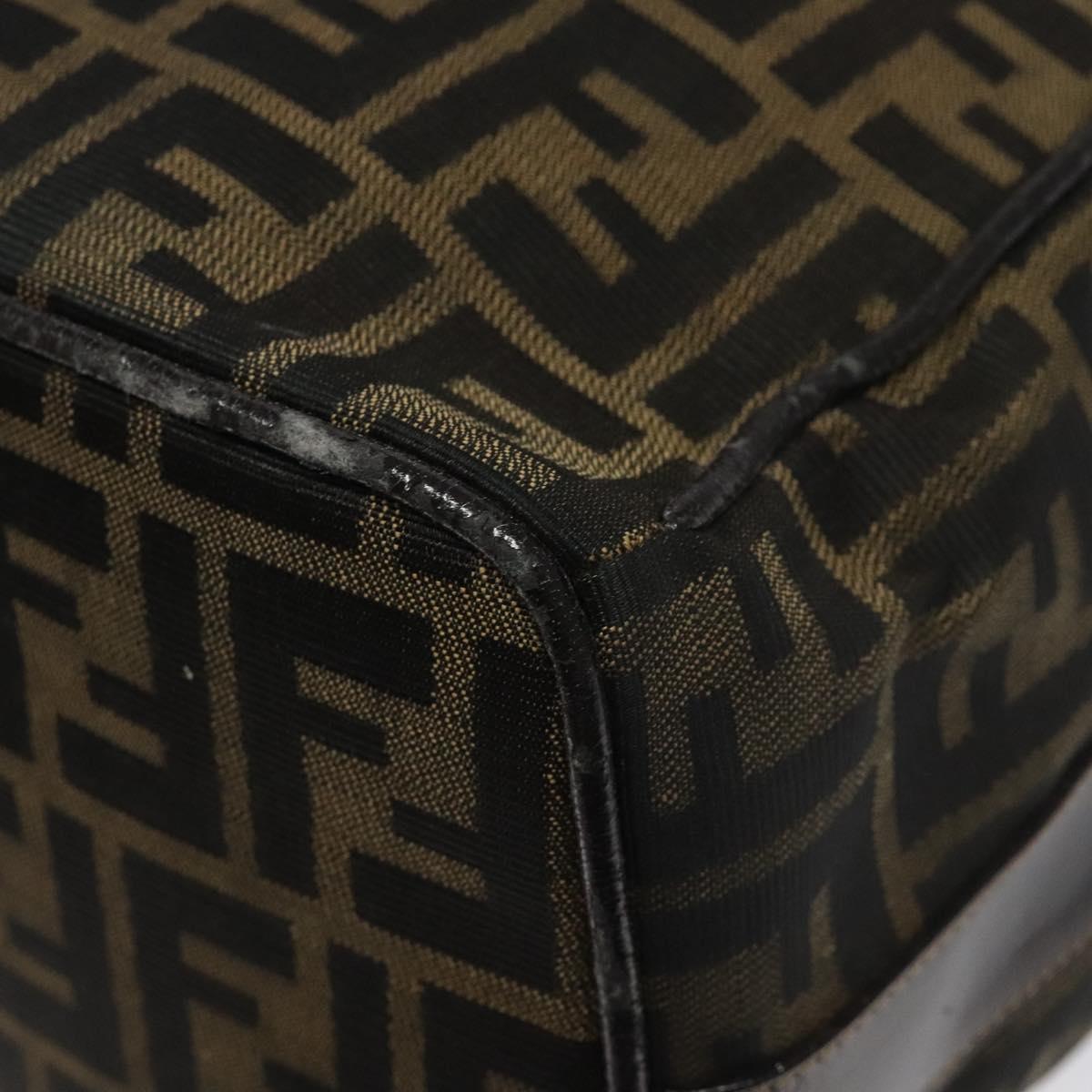 FENDI Zucca Canvas Hand Bag Brown Black gold Auth 114781