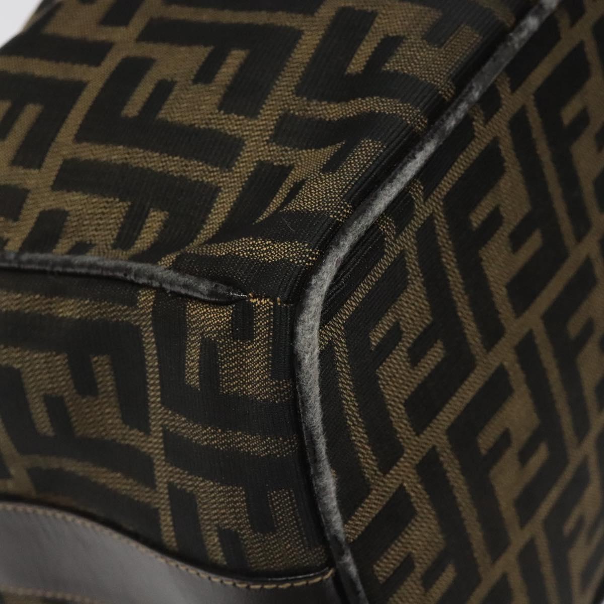 FENDI Zucca Canvas Hand Bag Brown Black gold Auth 114781