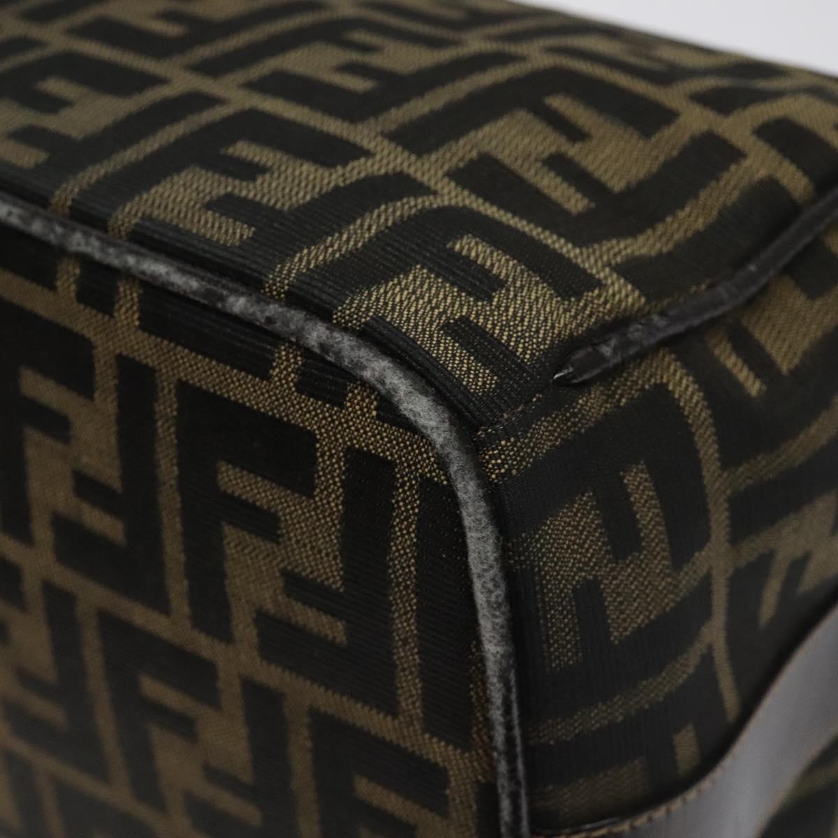 FENDI Zucca Canvas Hand Bag Brown Black gold Auth 114781
