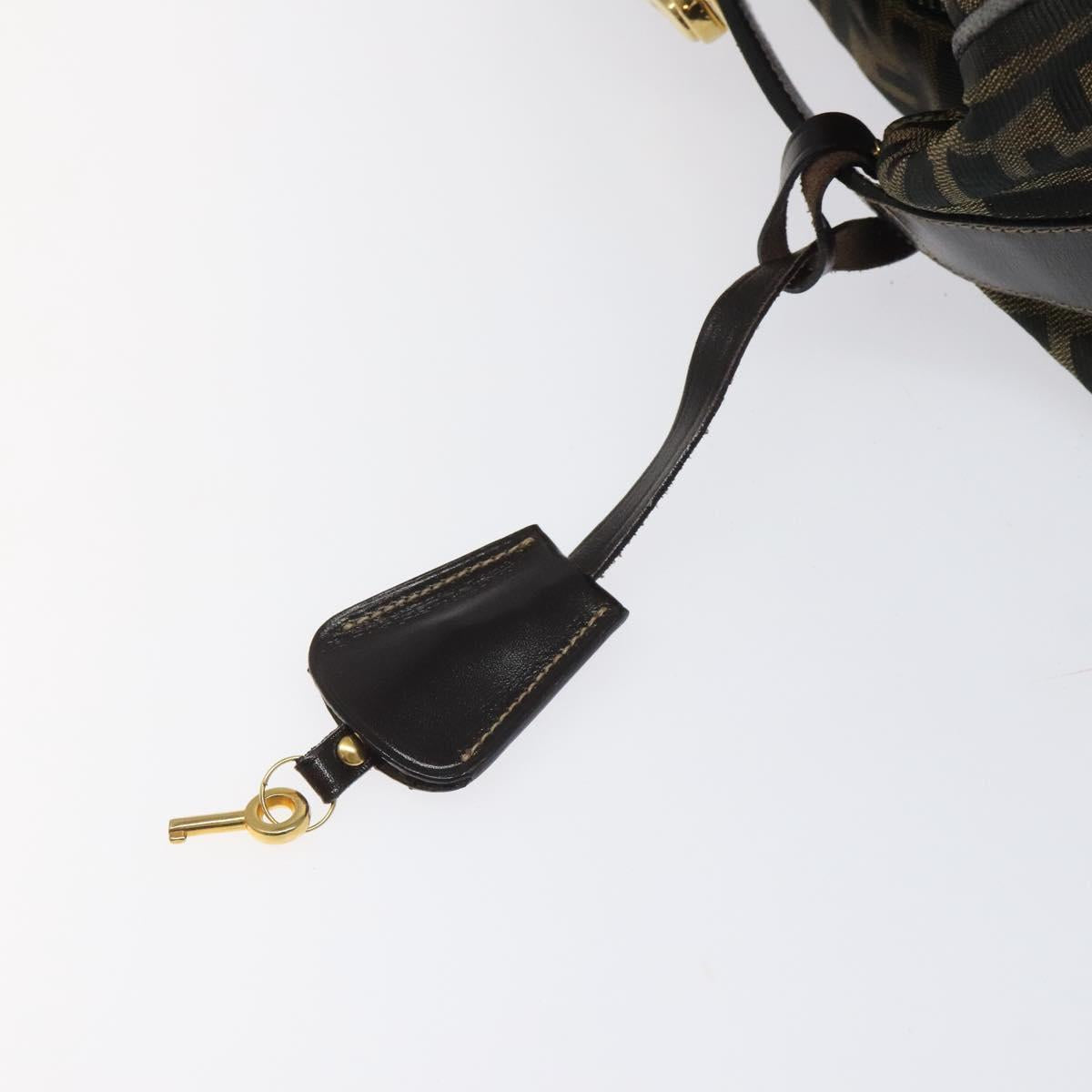 FENDI Zucca Canvas Hand Bag Brown Black gold Auth 114781