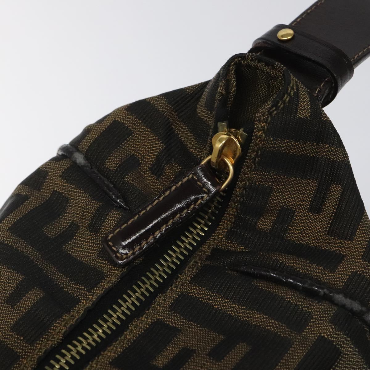 FENDI Zucca Canvas Hand Bag Brown Black gold Auth 114781