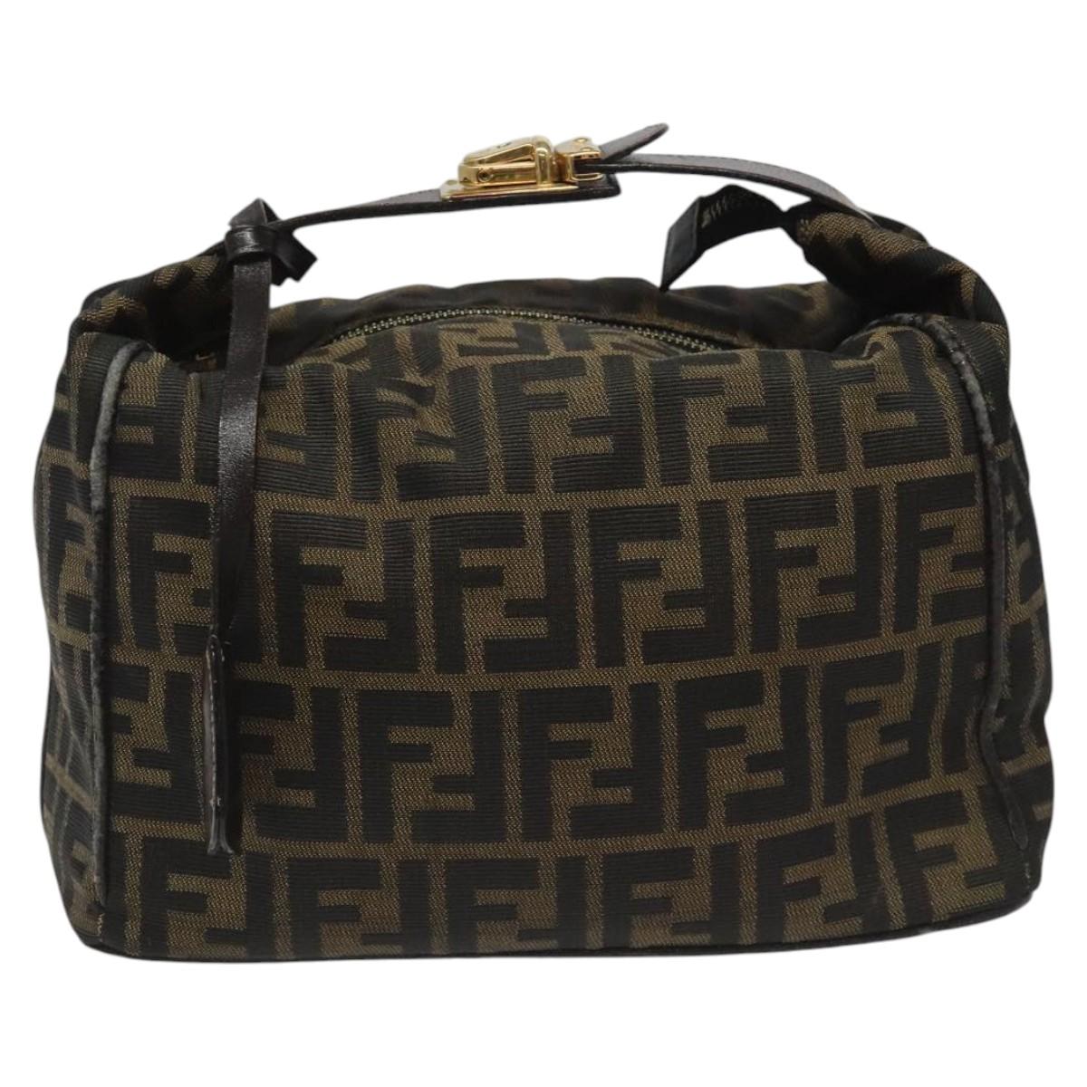 FENDI Zucca Canvas Hand Bag Brown Black gold Auth 114781