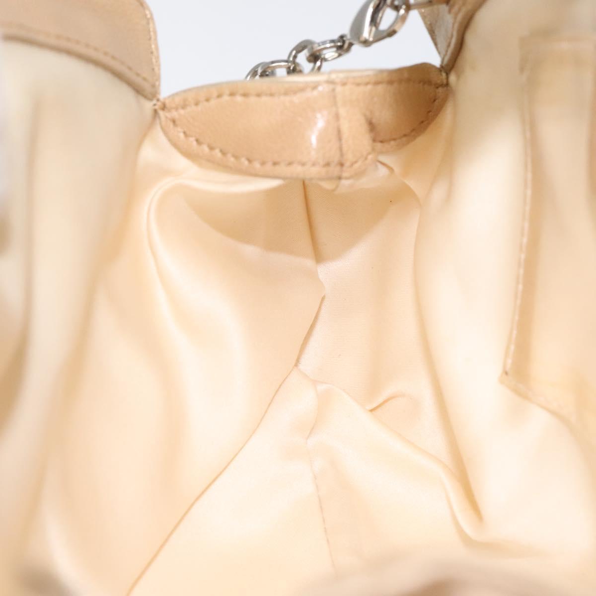 Salvatore Ferragamo Gancini Chain Shoulder Bag Satin Beige Silver Auth 114785