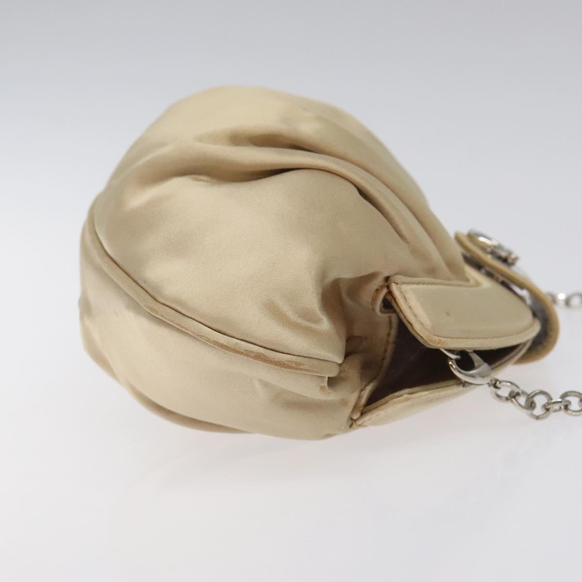 Salvatore Ferragamo Gancini Chain Shoulder Bag Satin Beige Silver Auth 114785