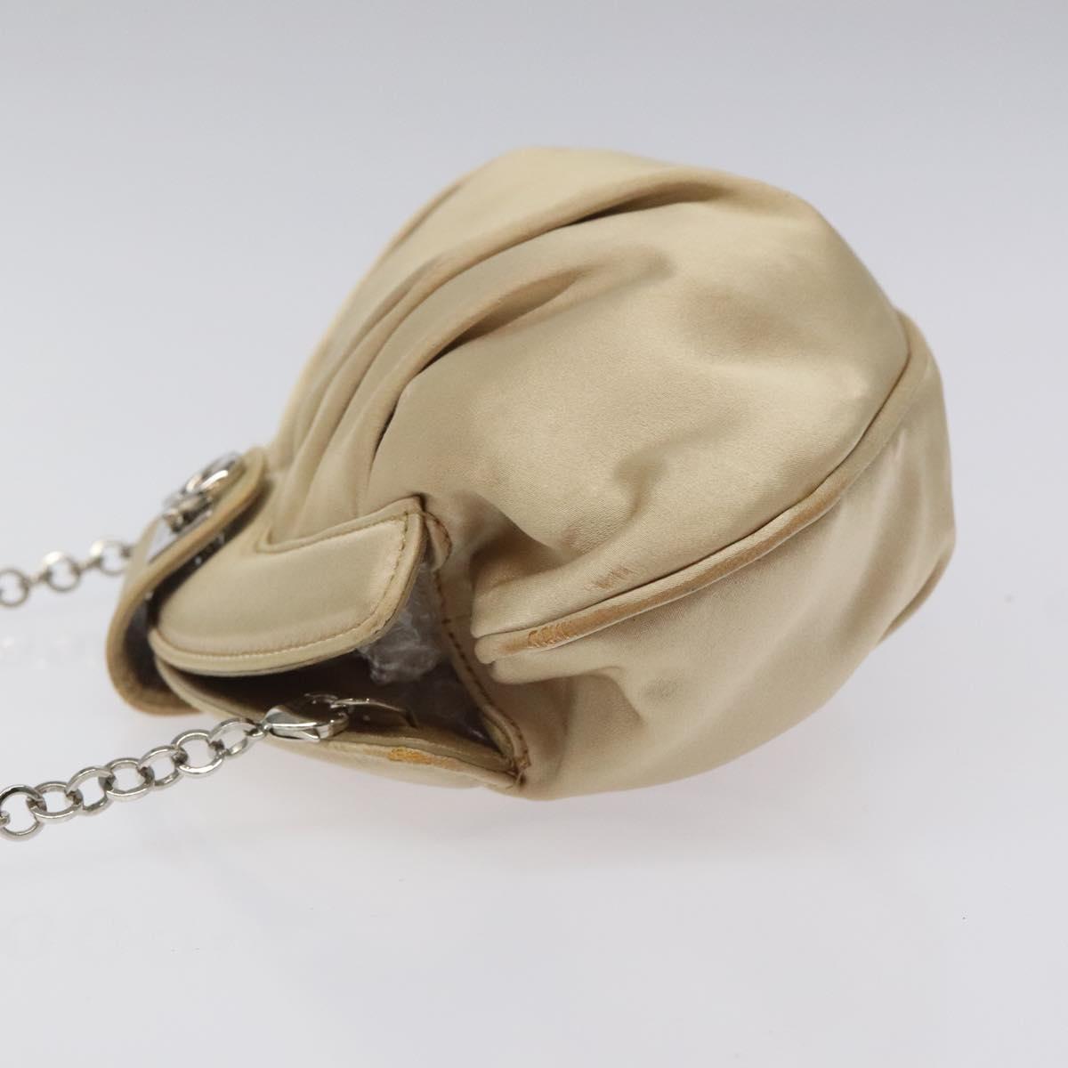 Salvatore Ferragamo Gancini Chain Shoulder Bag Satin Beige Silver Auth 114785