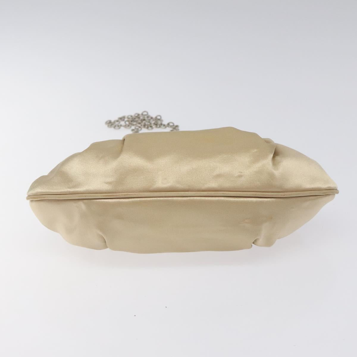 Salvatore Ferragamo Gancini Chain Shoulder Bag Satin Beige Silver Auth 114785