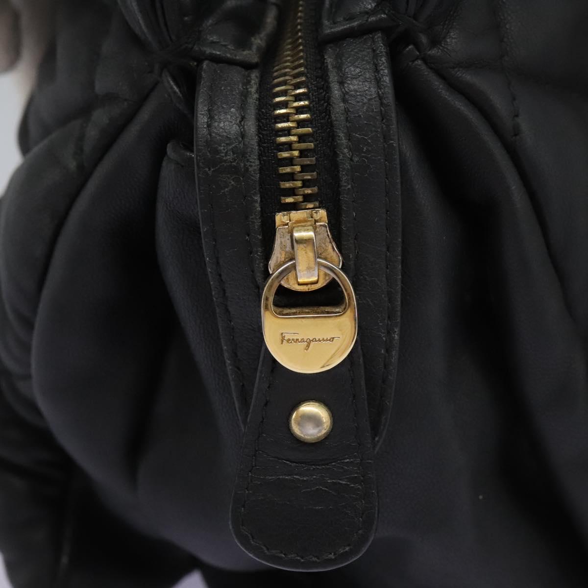 Salvatore Ferragamo Vara Quilted Chain Bag Leather Black Gold Auth 114789