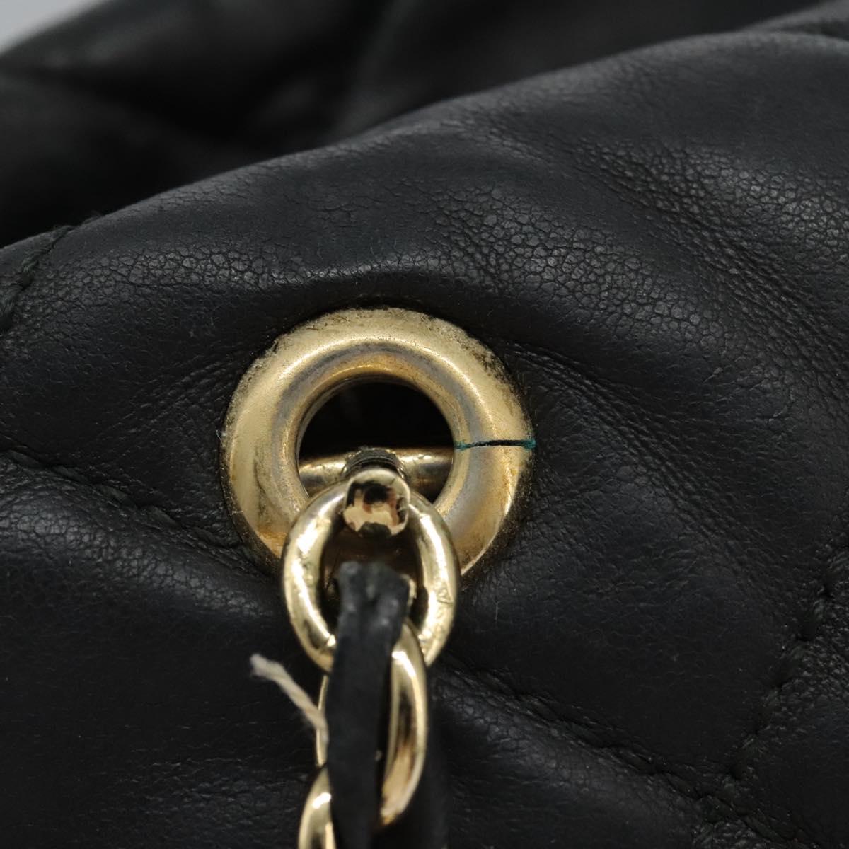 Salvatore Ferragamo Vara Quilted Chain Bag Leather Black Gold Auth 114789