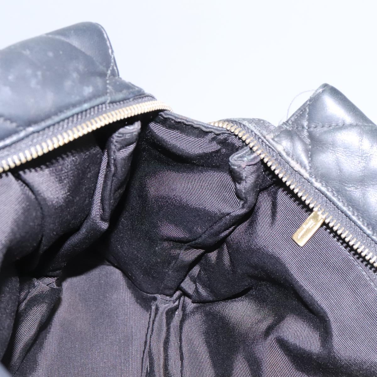 Salvatore Ferragamo Vara Quilted Chain Bag Leather Black Gold Auth 114789