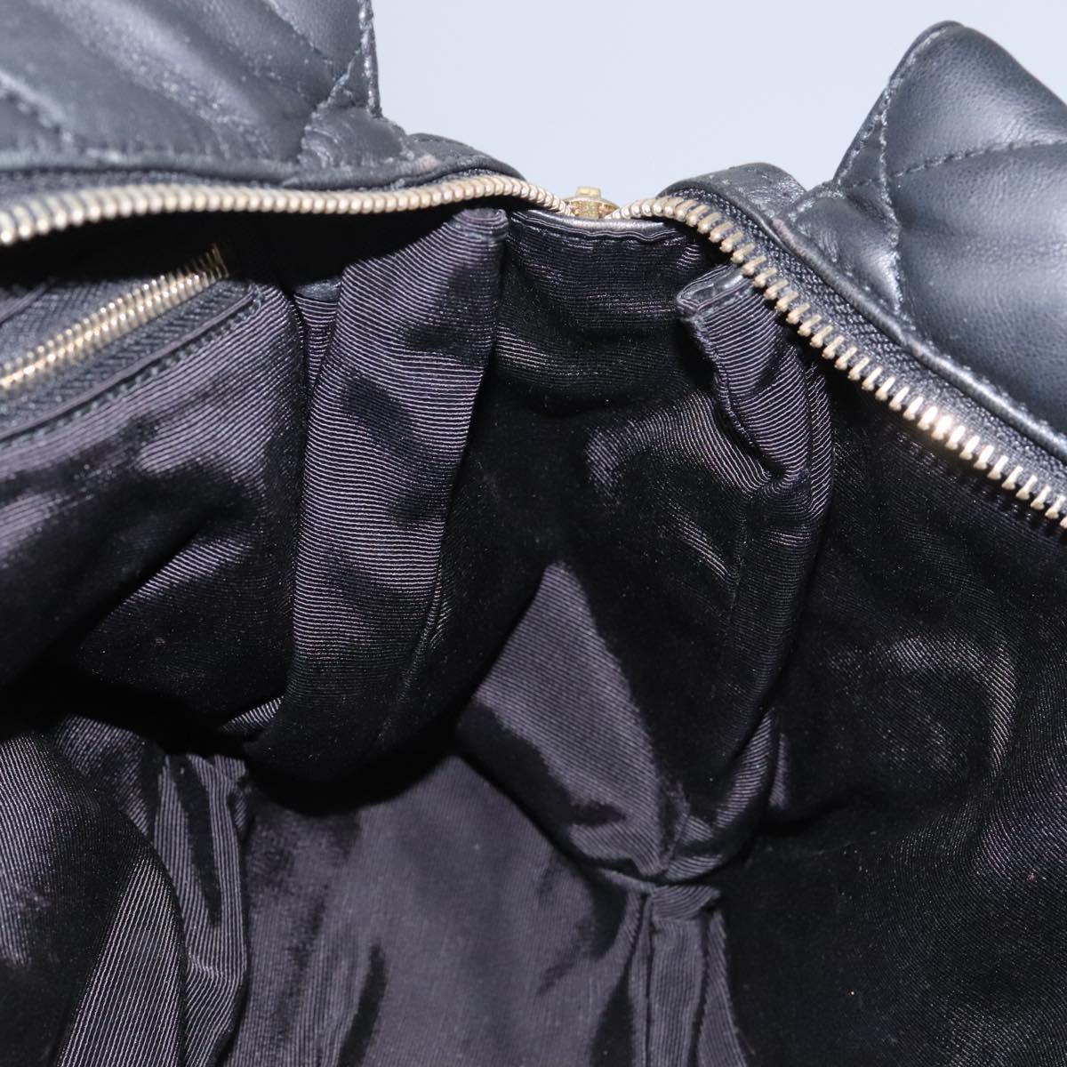 Salvatore Ferragamo Vara Quilted Chain Bag Leather Black Gold Auth 114789