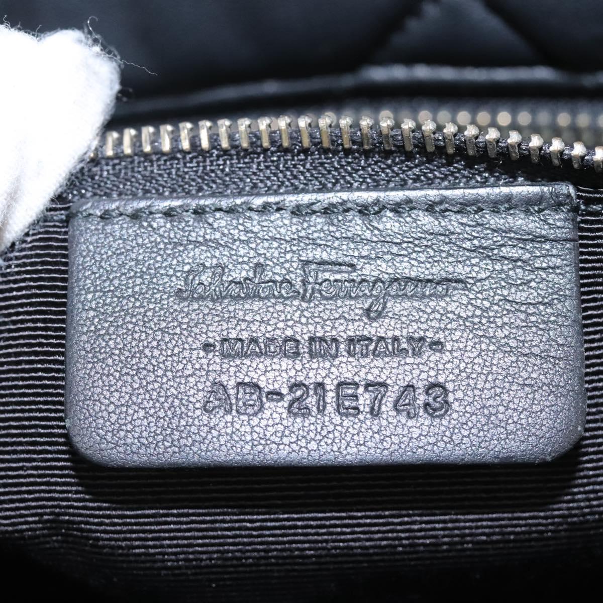 Salvatore Ferragamo Vara Quilted Chain Bag Leather Black Gold Auth 114789