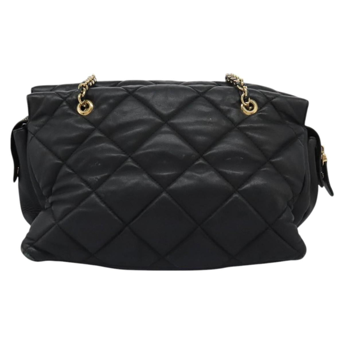 Salvatore Ferragamo Vara Quilted Chain Bag Leather Black Gold Auth 114789