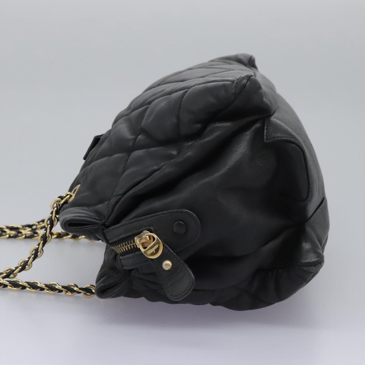 Salvatore Ferragamo Vara Quilted Chain Bag Leather Black Gold Auth 114789