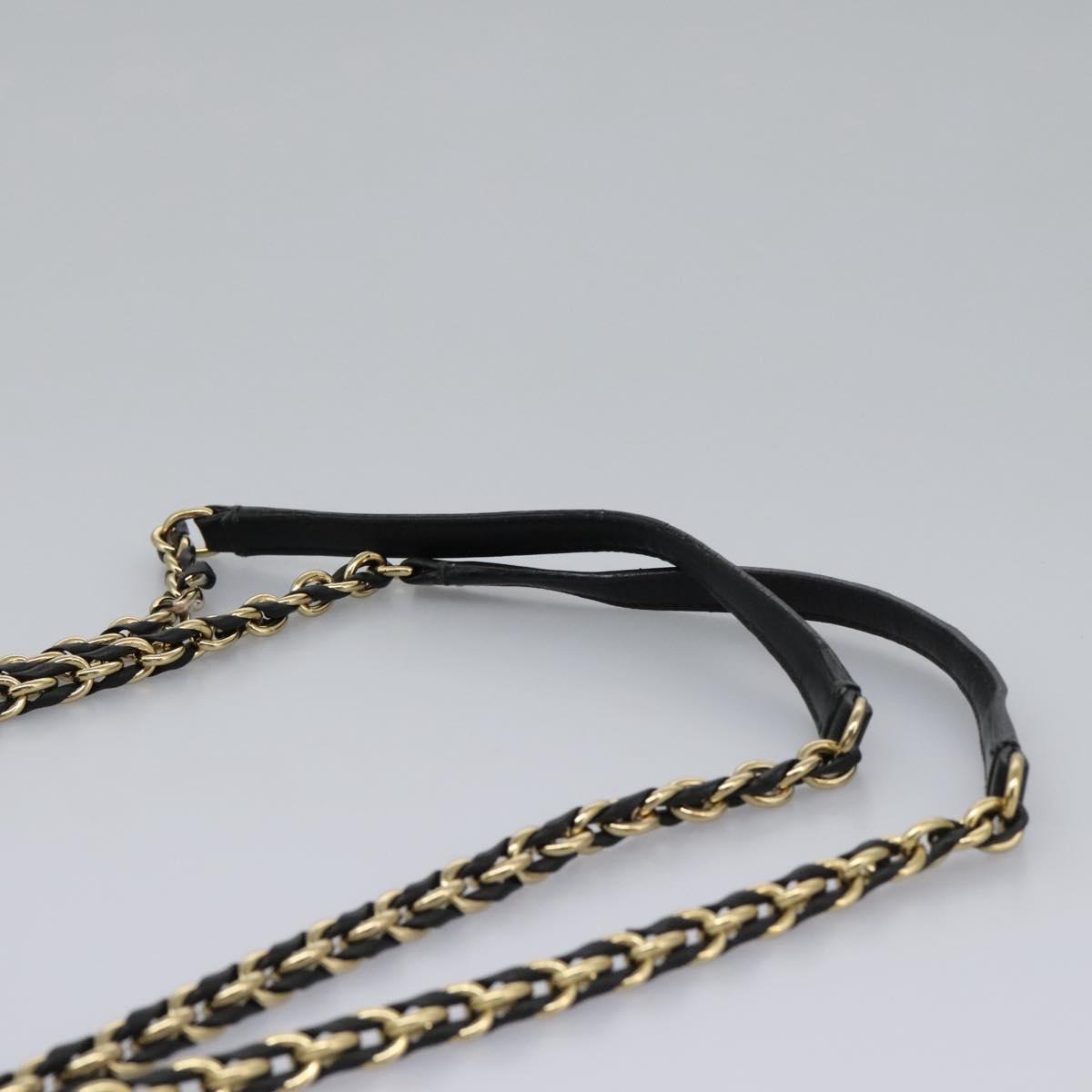 Salvatore Ferragamo Vara Quilted Chain Bag Leather Black Gold Auth 114789