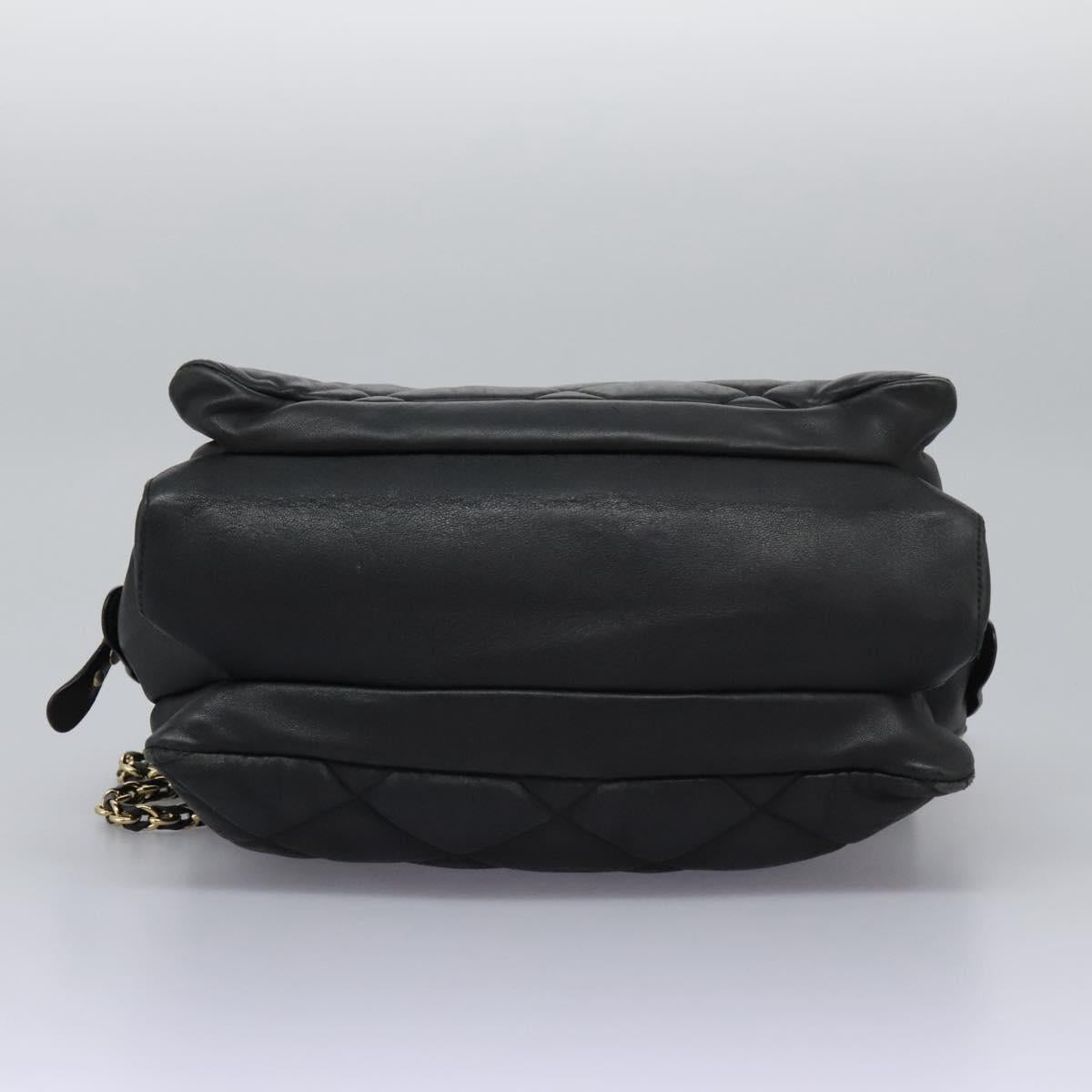 Salvatore Ferragamo Vara Quilted Chain Bag Leather Black Gold Auth 114789