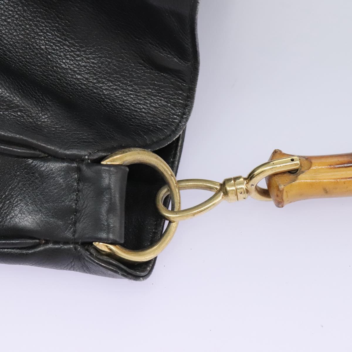 GUCCI Bamboo Hand Bag Leather 2way Black Gold 001 1781 1577 Auth 114799