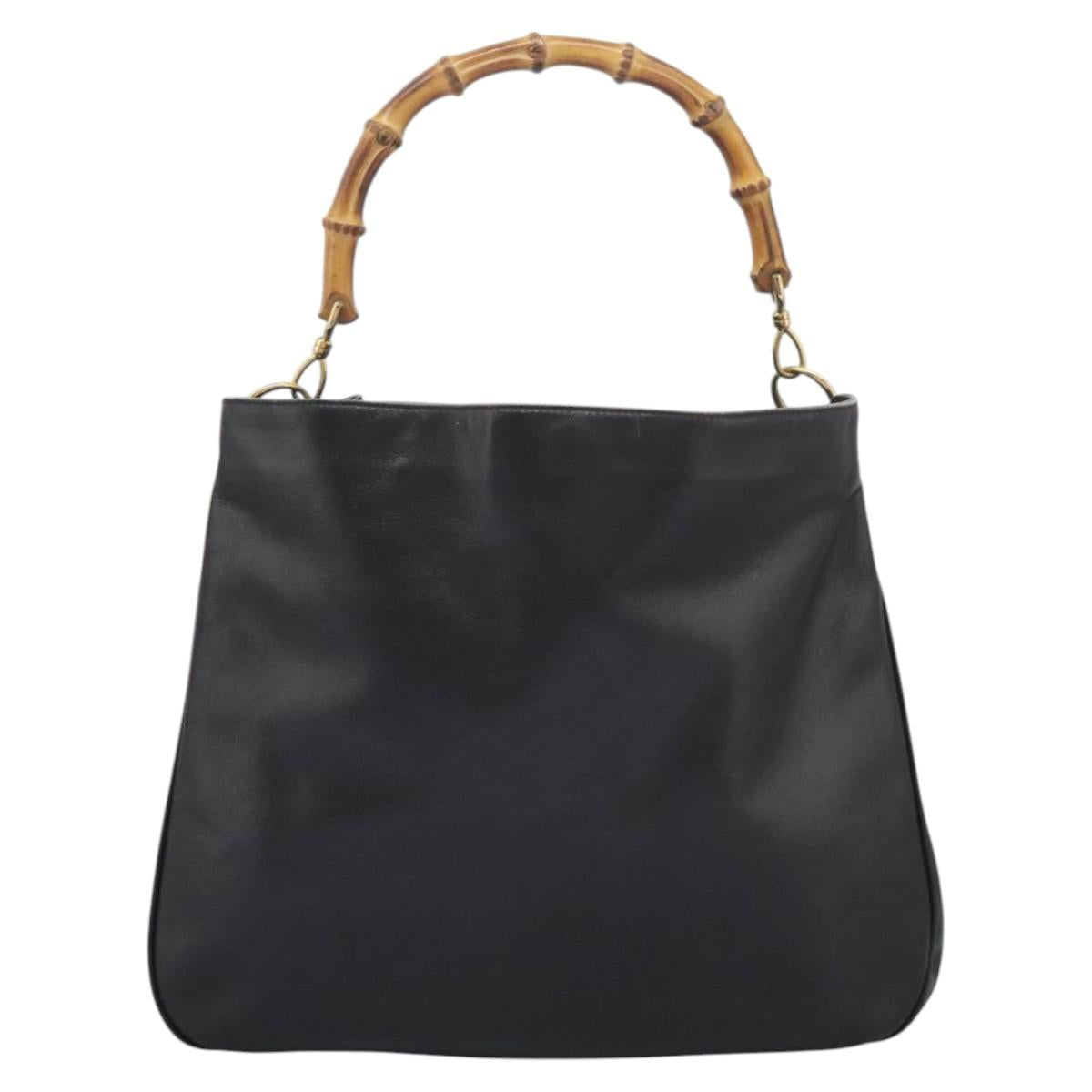 GUCCI Bamboo Hand Bag Leather 2way Black Gold 001 1781 1577 Auth 114799