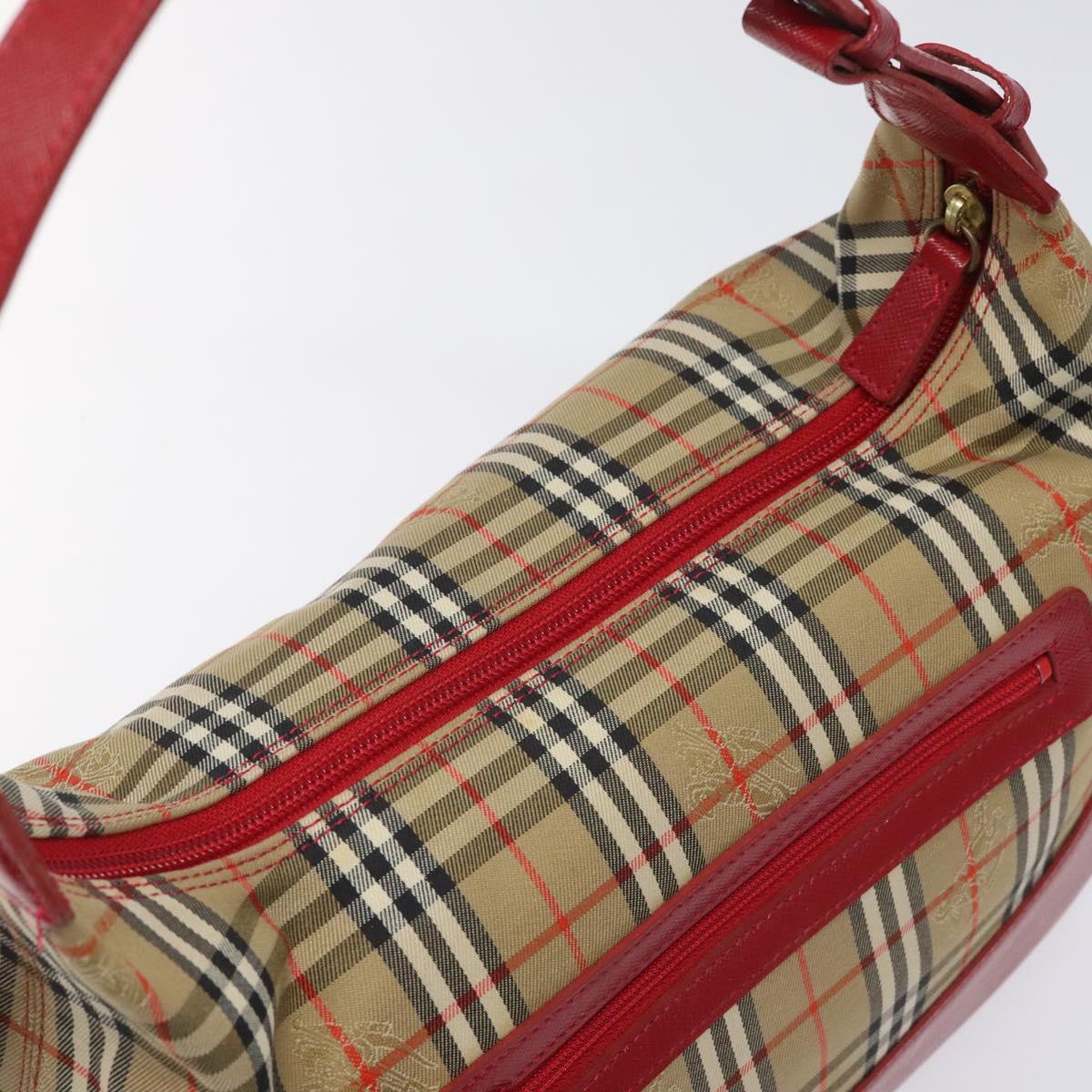 Burberrys Nova Check Shoulder Bag Canvas Beige Red Auth 114822