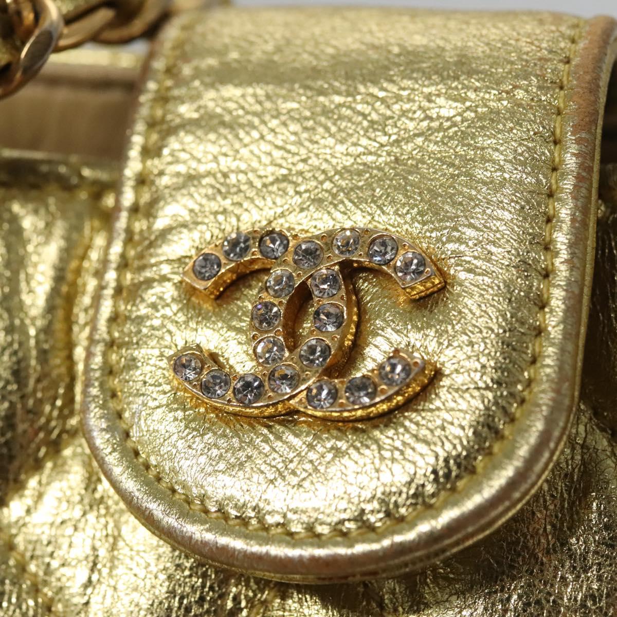 CHANEL Chain Shoulder Bag Leather Gold CC Auth 114863