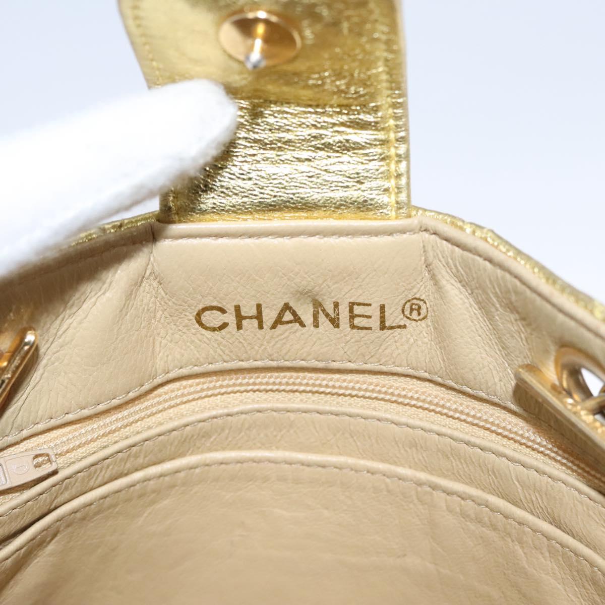 CHANEL Chain Shoulder Bag Leather Gold CC Auth 114863