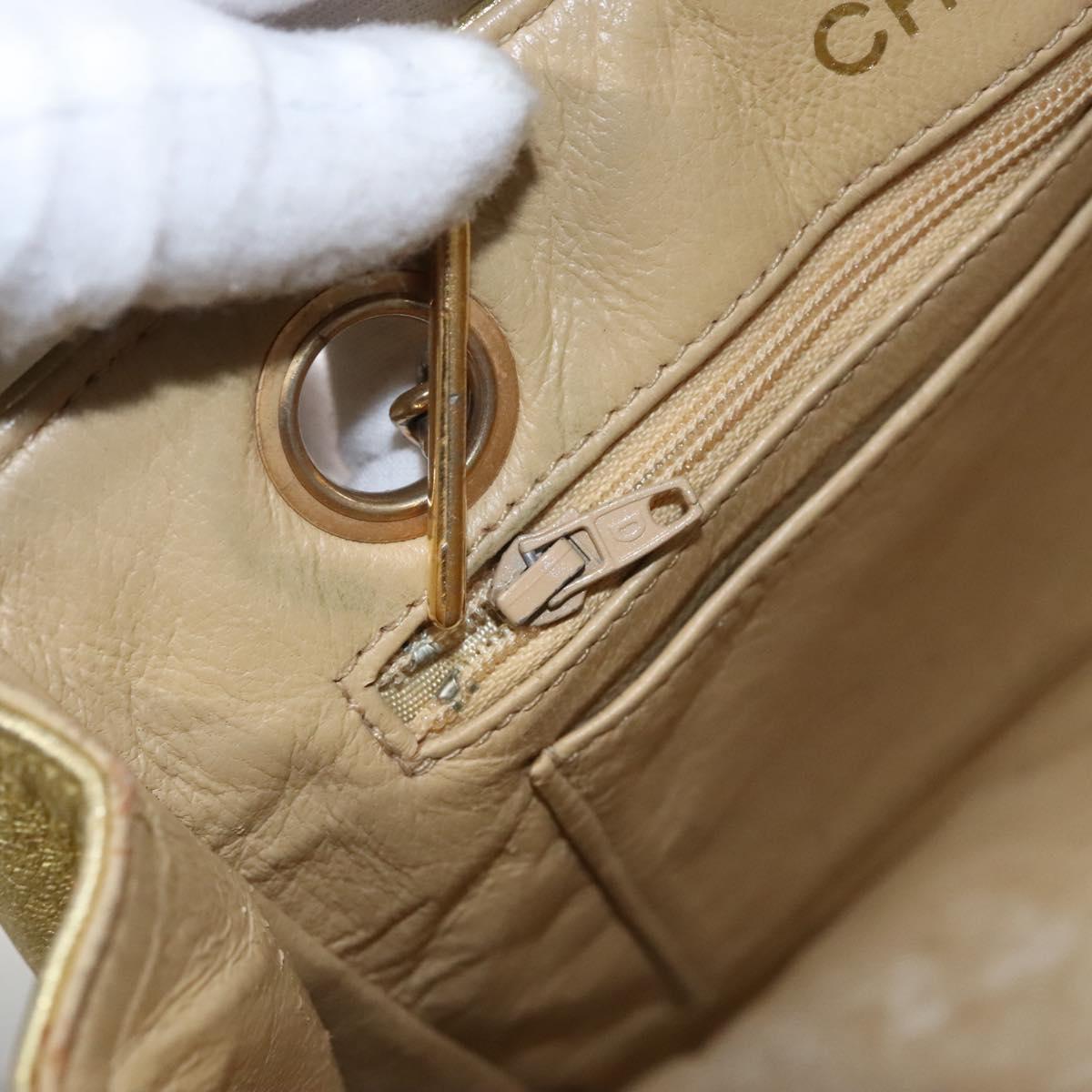 CHANEL Chain Shoulder Bag Leather Gold CC Auth 114863