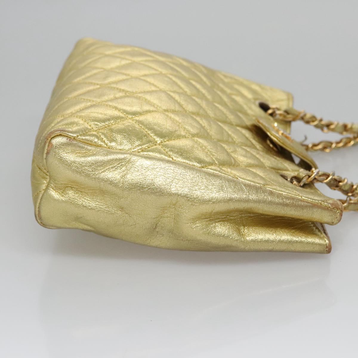 CHANEL Chain Shoulder Bag Leather Gold CC Auth 114863