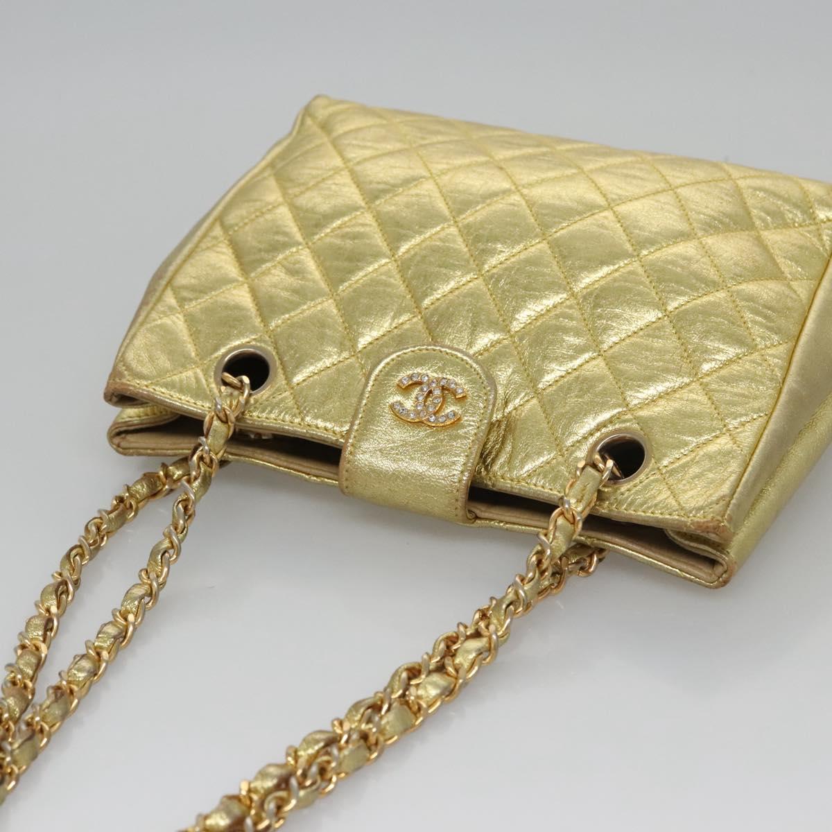 CHANEL Chain Shoulder Bag Leather Gold CC Auth 114863