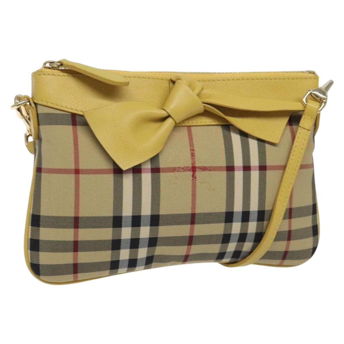 BURBERRY Nova Check Shoulder Bag Canvas Beige Gold Auth 114865