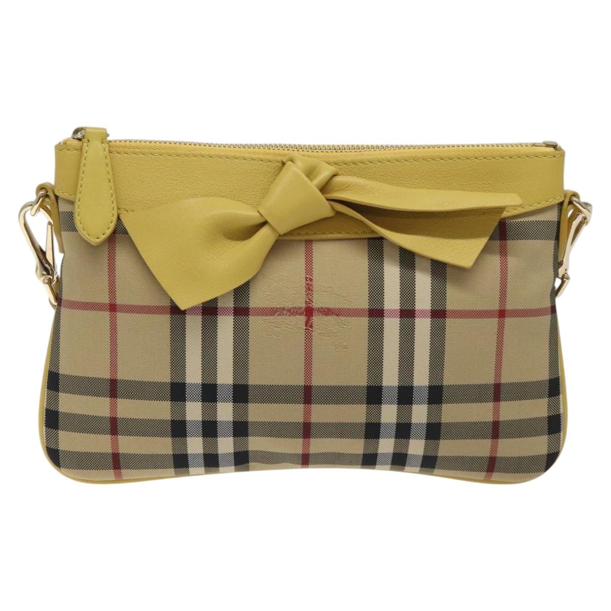BURBERRY Nova Check Shoulder Bag Canvas Beige Gold Auth 114865