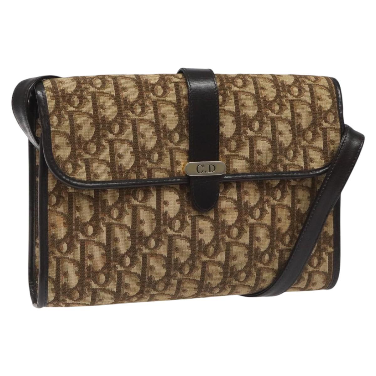 Christian Dior Trotter Canvas Shoulder Bag Brown Auth 114870