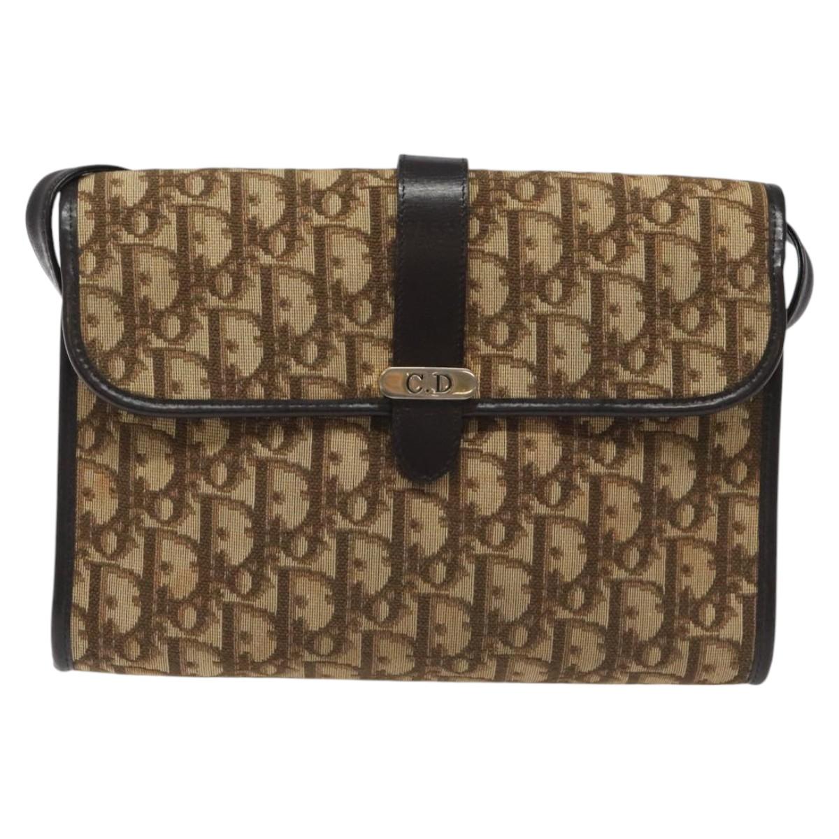 Christian Dior Trotter Canvas Shoulder Bag Brown Auth 114870