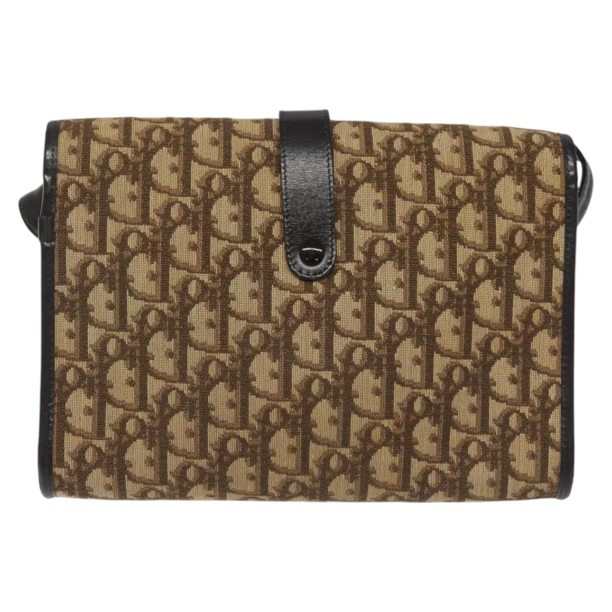 Christian Dior Trotter Canvas Shoulder Bag Brown Auth 114870