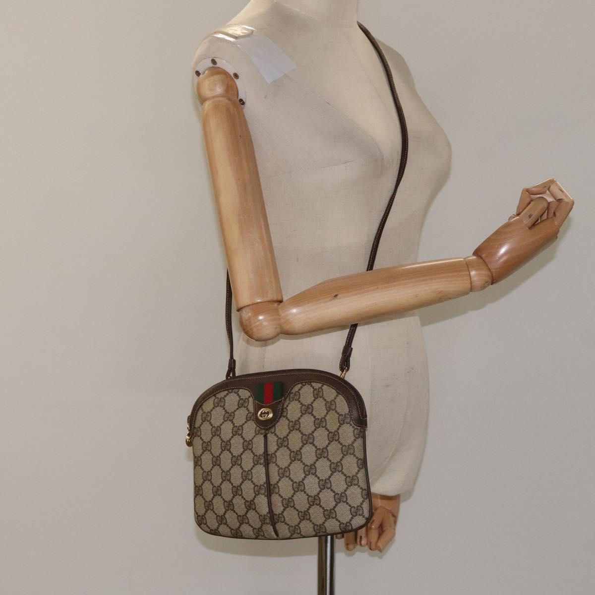 GUCCI GG Supreme Web Sherry Line Bag PVC Beige Gold Red 904 02 047 Auth 114872