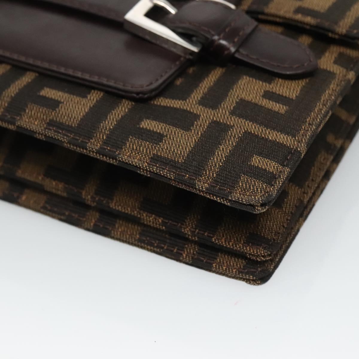 FENDI Zucca Canvas Shoulder Bag Brown Black Silver Auth 114885