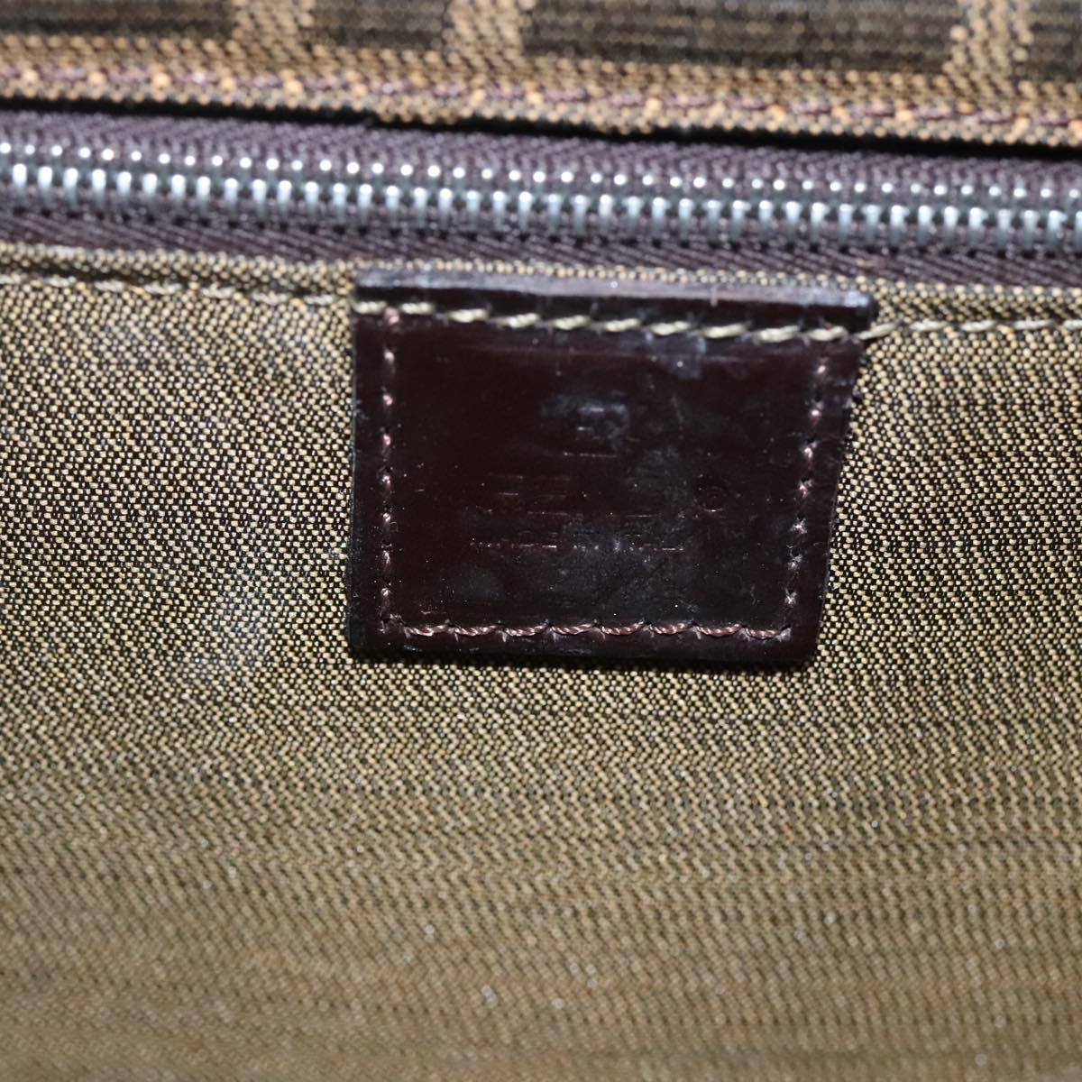 FENDI Zucca Canvas Shoulder Bag Brown Black Silver Auth 114885