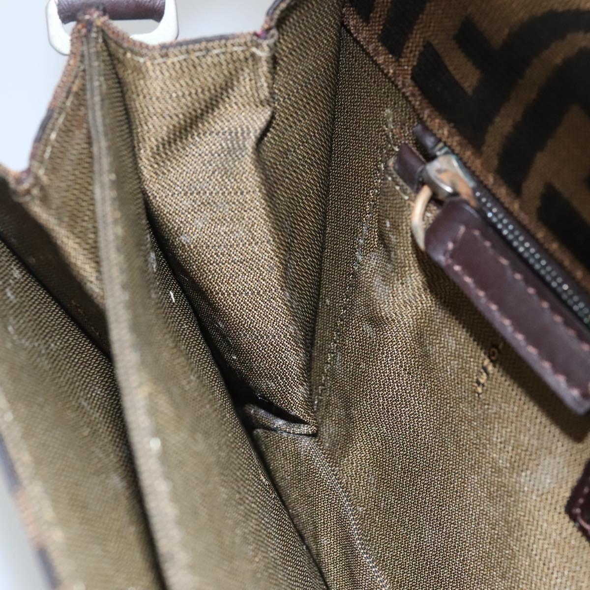 FENDI Zucca Canvas Shoulder Bag Brown Black Silver Auth 114885