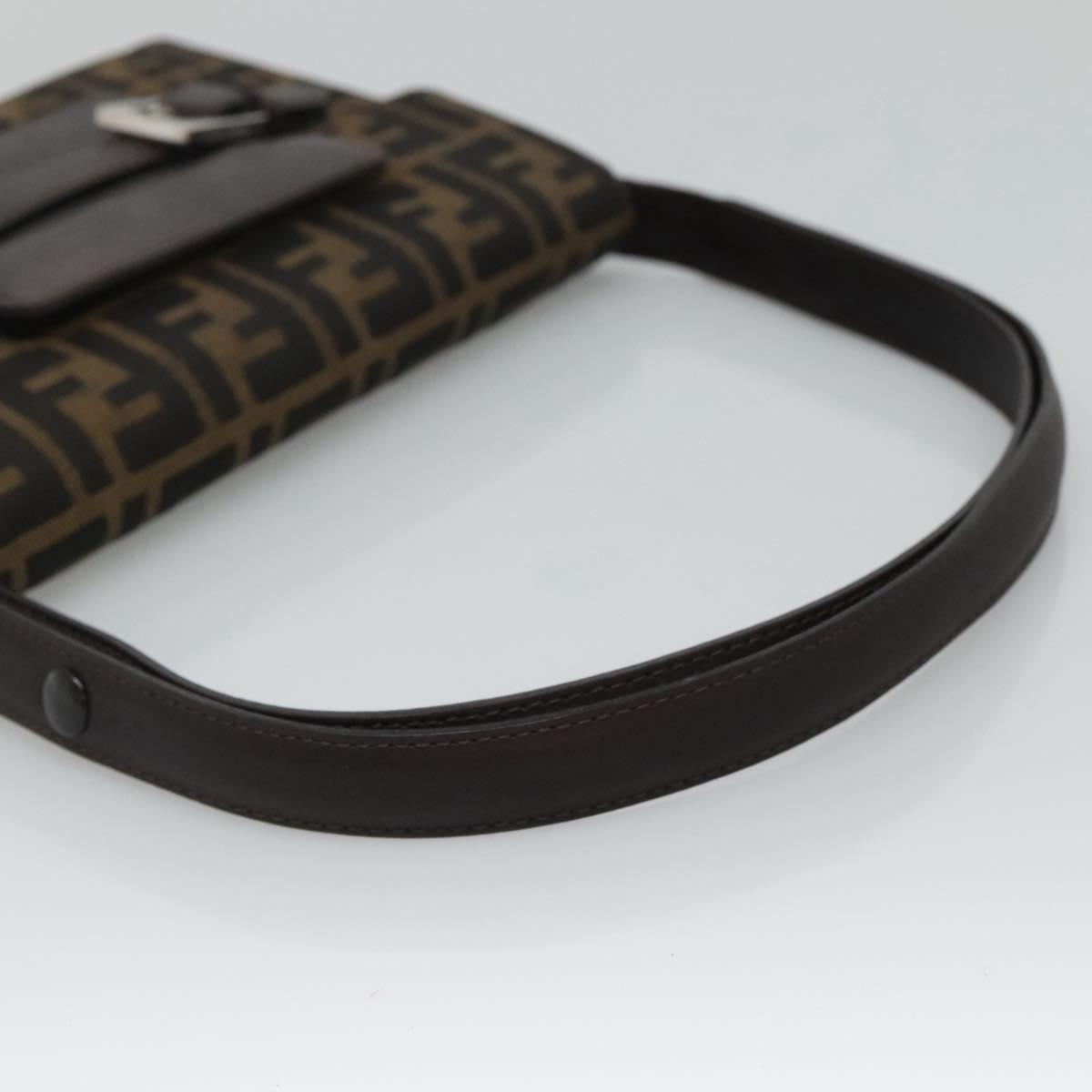 FENDI Zucca Canvas Shoulder Bag Brown Black Silver Auth 114885