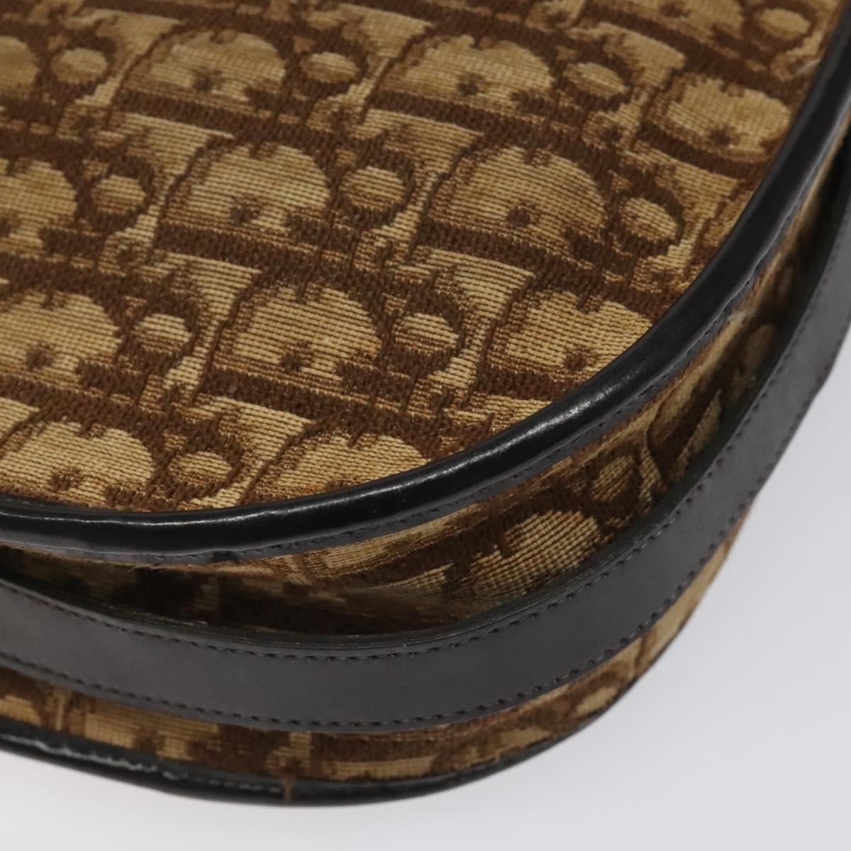 Christian Dior Trotter Canvas Shoulder Bag Brown Gold Auth 114913